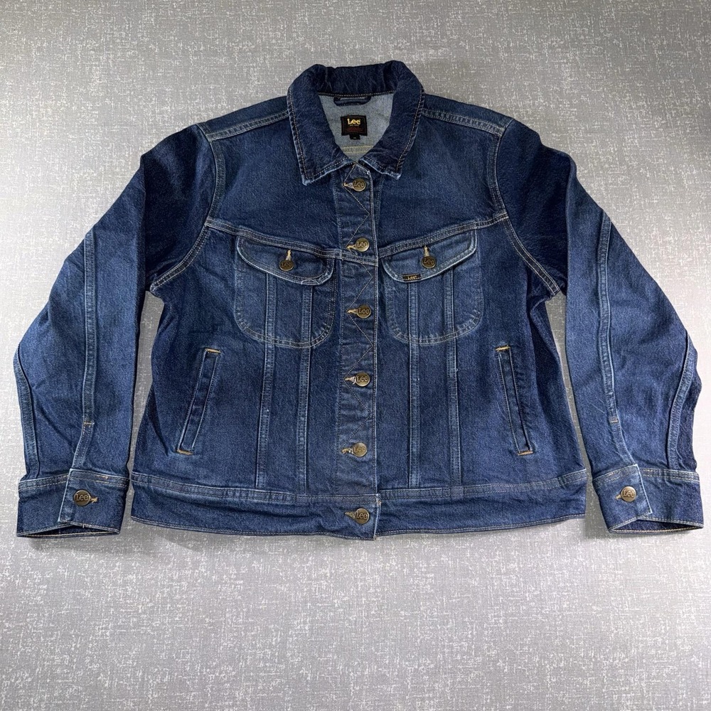 Lee Jacket Womens XL Blue Denim Trucker Biker Stretch Button Front Casual